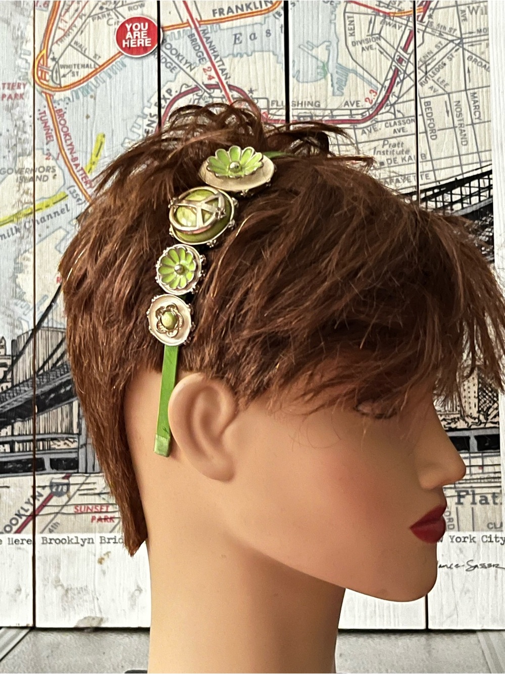 Vintage Metal Green Floral Headband Hair Accessory